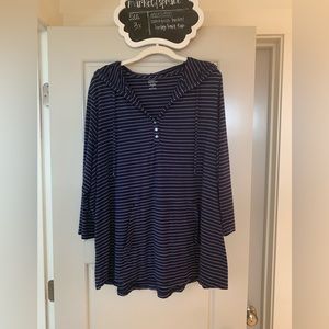 Market & Spruce Salvatrice Navy & White Stripe Hooded Knot Top